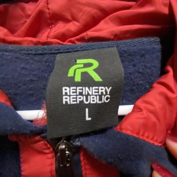 Refinery Republic Sweatshirt Mens Large Blue Long Sleeve 1/4 Zip Hoodie Pockets - Picture 4 of 11